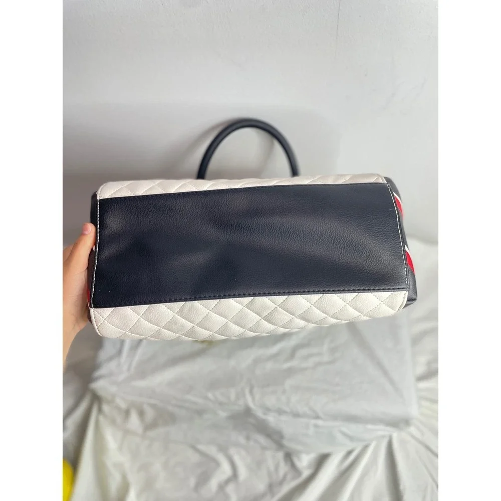 Luv Betsey by Betsey Johnson Satchel Handbag Black White Red Striped Chain Strap